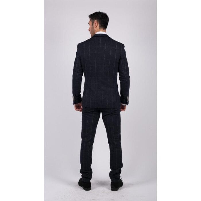 Mens Navy Check 3 Piece Suit Wool Tweed Classic 1920s Vintage Tailored Fit Wedding - Knighthood Store