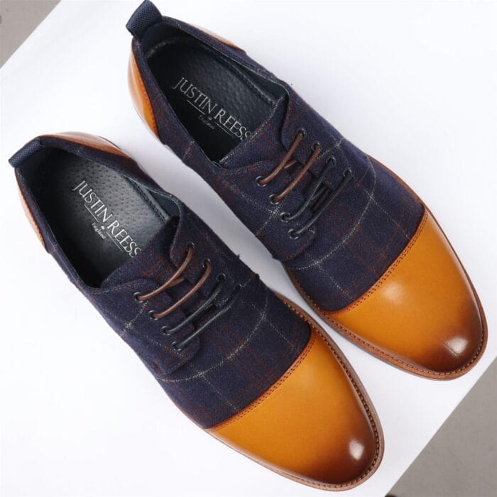 Men's Shoes Navy Tan Oxford Lace Up Leather Formal Dress Shoe - Knighthood Store