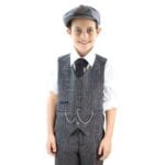 Boys 3 Piece Suit Grey Tweed Check Blinders Vintage Kids Classic 1920s - Knighthood Store