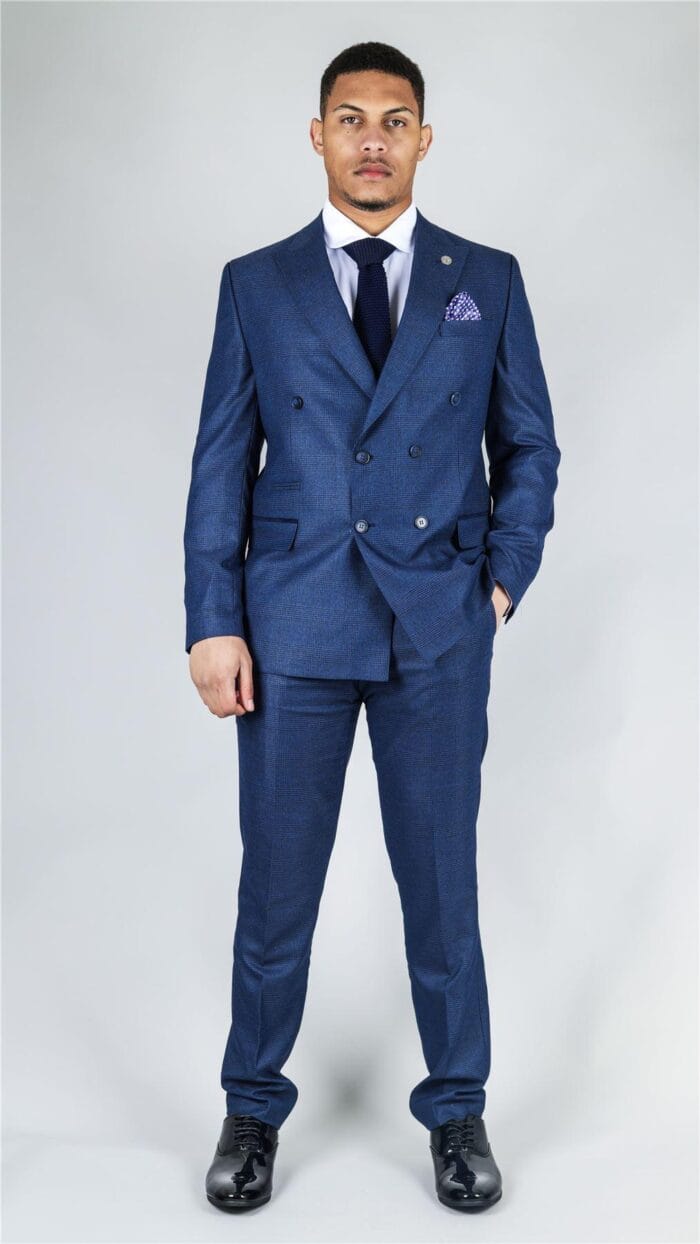 Abito da uomo blu a due pezzi, doppiopetto, a quadri, elegante - Knighthood Store