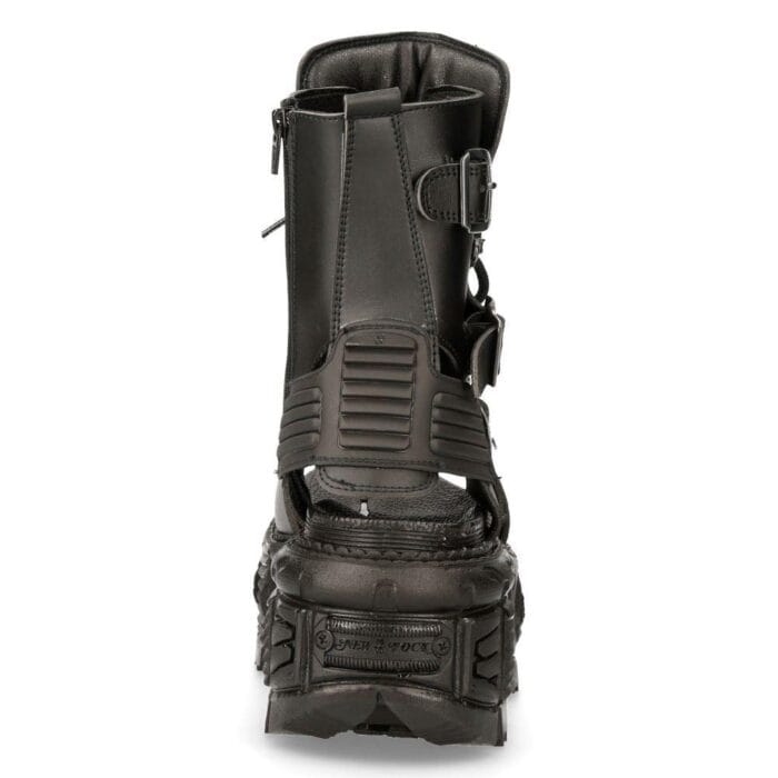New Rock Boots BIOS107-V1 Schwarze Vegane Leder Unisex Plateau Sandale Biker Goth - Knighthood Store