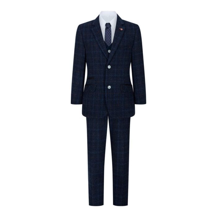 Completo da ragazzo blu a 3 pezzi, a quadri blu navy, per matrimonio, ballo di fine anno, stile vintage su misura - Knighthood Store
