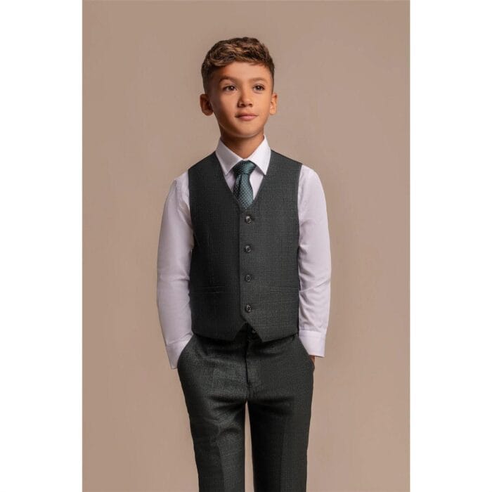 3-teiliger olivgrüner karierter Tweed-Anzug für Jungen, maßgeschneiderte Passform, Hochzeit - Knighthood Store