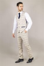 Herrenweste Beige Kariert Tailored Fit Weste - Knighthood Store