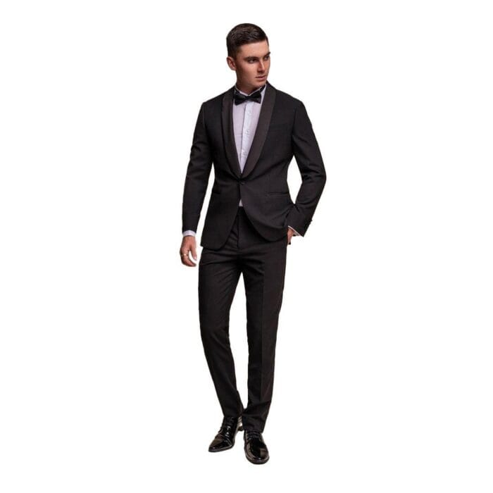 Smoking da uomo nero, 2 pezzi, con collo a scialle - Knighthood Store