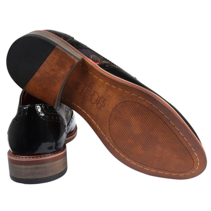 Scarpe da uomo in pelle verniciata con stampa a farfalla, stringate, stile brogue, eleganti e formali - Knighthood Store