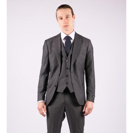 Mens 3 Piece Suit Charcoal Tailored Fit Smart Formal 1920 Classic Vintage Gatsby - Knighthood Store