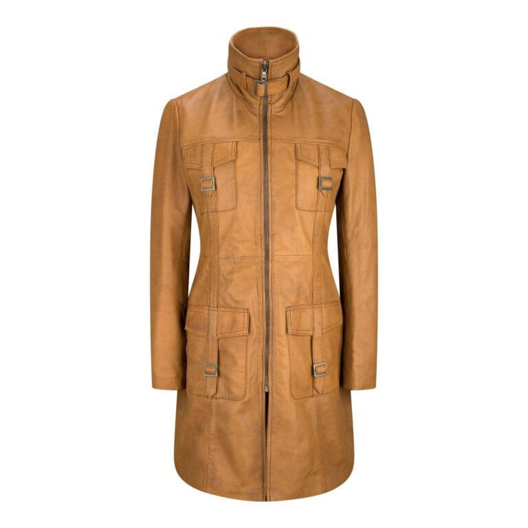 Trench-coat vintage en cuir véritable noir et beige pour femme - Knighthood Store