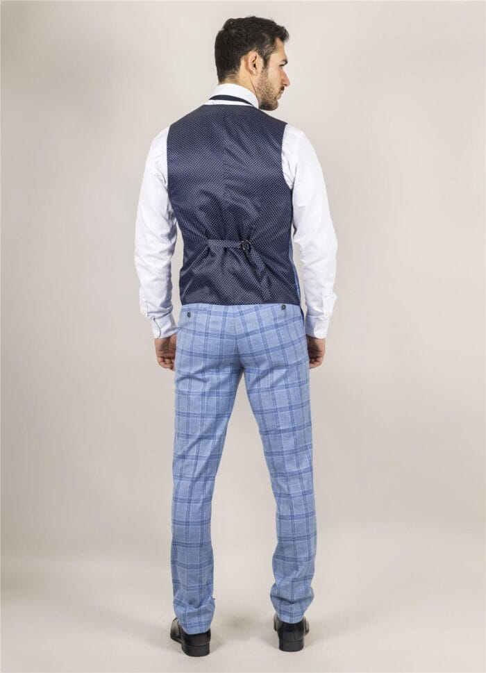 Men's Suit 3 Piece Light Blue Checked Classic Plaid Tailored Fit Formal Dress - Knighthood Store