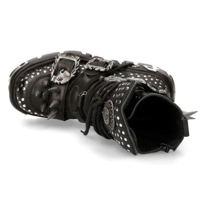 New Rock 1535-S1 Schwarze Militärstiefel aus Leder mit Metallspikes und Schnallen, Punk, EMO - Knighthood Store