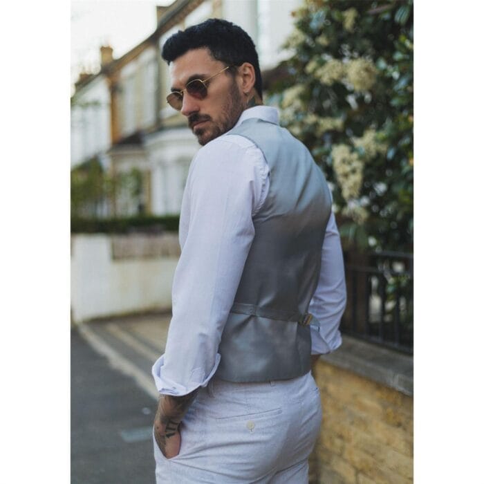 Mens Summer Suit Waistcoat Trousers Linen Smart Formal Light Grey Wedding - Knighthood Store
