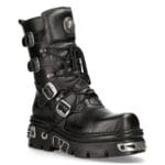 New Rock New Rock 373 S4 Metallic Hohe Stiefel Schwarzes Leder Goth Biker Emo - Knighthood Store