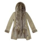 Womens Beige 3/4 Long Hood Real Morino Sheepskin Jacket Button Brown - Knighthood Store