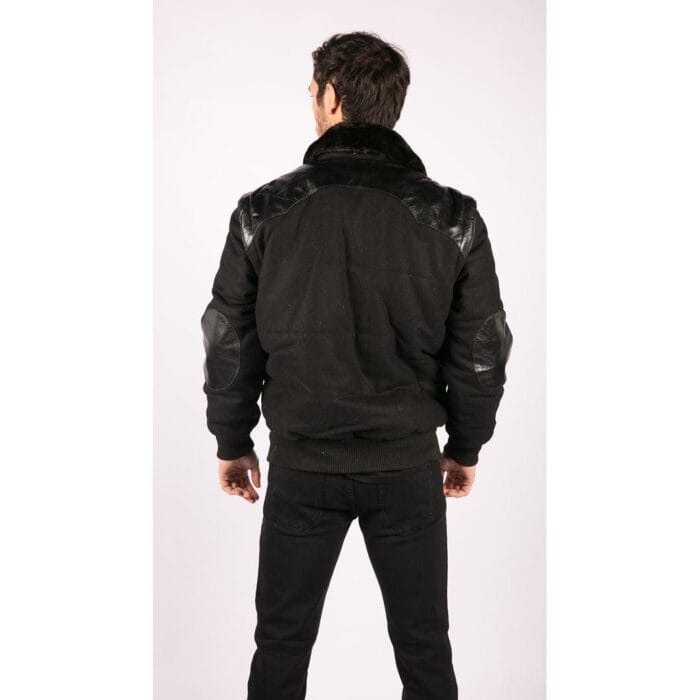 Schwarze Bomberjacke aus Leder mit Schulterpatches und abnehmbaren Ärmeln für Herren – Knighthood Store