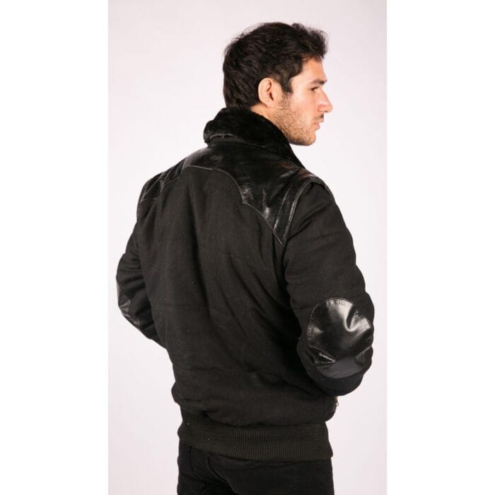 Schwarze Bomberjacke aus Leder mit Schulterpatches und abnehmbaren Ärmeln für Herren – Knighthood Store