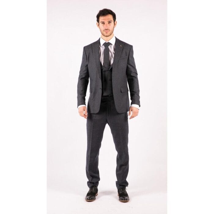 Abito da uomo in tweed a 3 pezzi, blu a spina di pesce, con doppio gilet, classico vintage Shelby anni '20 - Knighthood Store