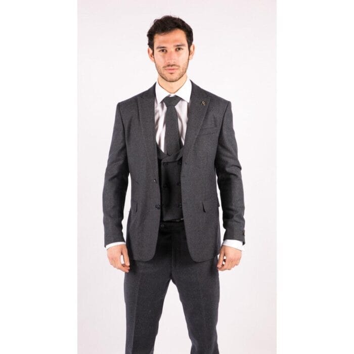 Abito da uomo in tweed a 3 pezzi, blu a spina di pesce, con doppio gilet, classico vintage Shelby anni '20 - Knighthood Store