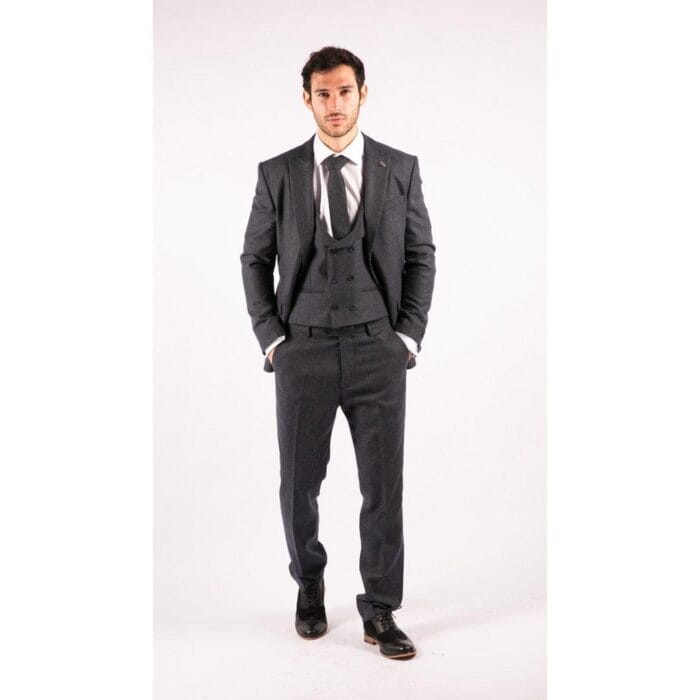 Abito da uomo in tweed a 3 pezzi, blu a spina di pesce, con doppio gilet, classico vintage Shelby anni '20 - Knighthood Store