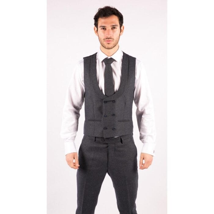 Abito da uomo in tweed a 3 pezzi, blu a spina di pesce, con doppio gilet, classico vintage Shelby anni '20 - Knighthood Store