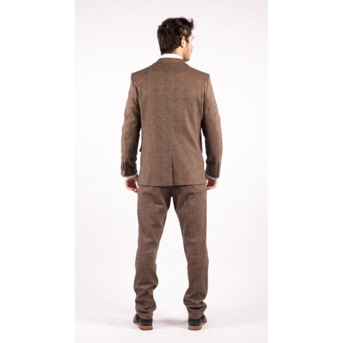Mens Wool 3 Piece Check Suit Tweed Brown Tailored Fit Blinders Gatsby 1920s - Knighthood Store