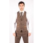 Costume 3 pièces à carreaux en laine et tweed marron pour homme, coupe ajustée, style Blinders Gatsby années 1920 - Knighthood Store