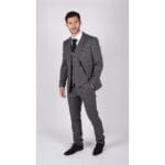 Mens Grey Check 3 Piece Suit Vintage Retro Smart Wedding Classic Tailored Fit Light - Knighthood Store