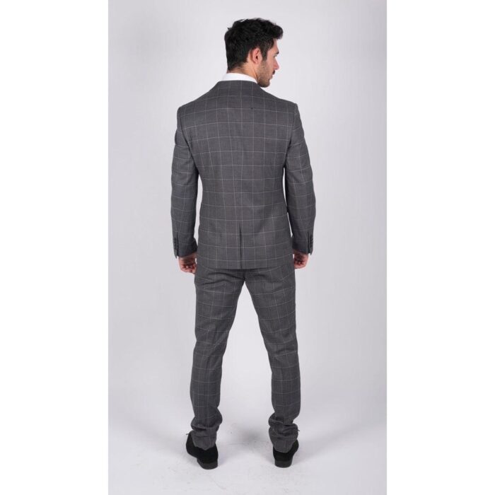 Mens Grey Check 3 Piece Suit Vintage Retro Smart Wedding Classic Tailored Fit Light - Knighthood Store