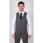 Mens Grey Check 3 Piece Suit Vintage Retro Smart Wedding Classic Tailored Fit Light - Knighthood Store