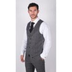 Mens Grey Check 3 Piece Suit Vintage Retro Smart Wedding Classic Tailored Fit Light - Knighthood Store