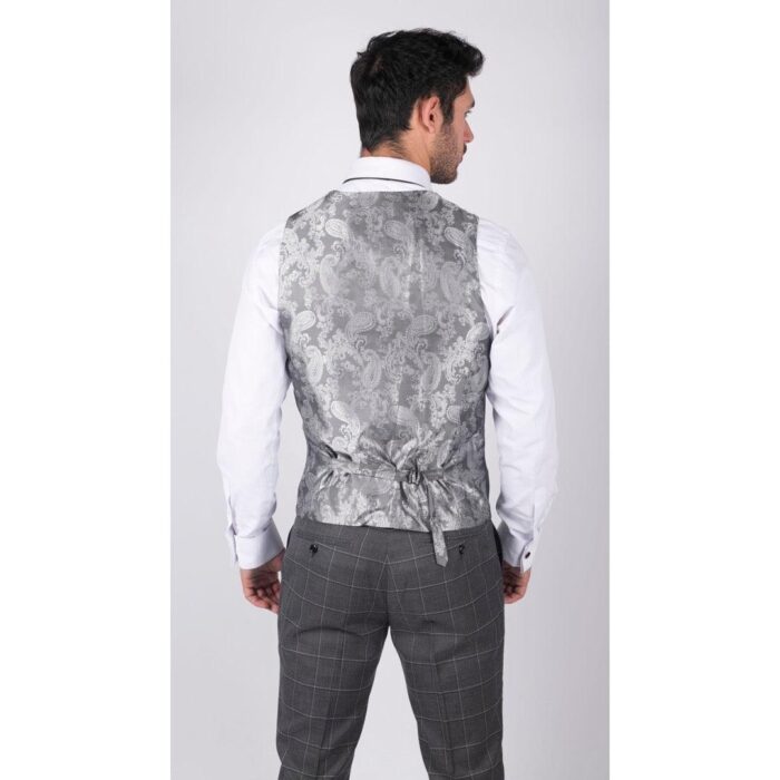 Mens Grey Check 3 Piece Suit Vintage Retro Smart Wedding Classic Tailored Fit Light - Knighthood Store