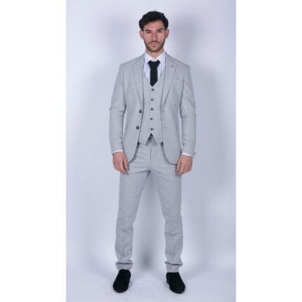 Mens Tweed Light Grey 3 Piece Suit Tailored Fit Classic Vintage 1920s Wedding - Knighthood Store