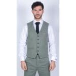 Mens 3 Piece Suit Sage Green Summer Linen Tailored Fit Wedding Prom Classic - Knighthood Store