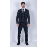 Abito da uomo 3 pezzi a righe blu navy, classico vintage retrò anni '20, su misura, da sposo - Knighthood Store
