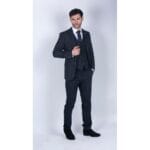 Abito da uomo 3 pezzi a righe blu navy, classico vintage retrò anni '20, su misura, da sposo - Knighthood Store