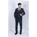 Abito da uomo 3 pezzi a righe blu navy, classico vintage retrò anni '20, su misura, da sposo - Knighthood Store