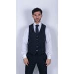 Abito da uomo 3 pezzi a righe blu navy, classico vintage retrò anni '20, su misura, da sposo - Knighthood Store
