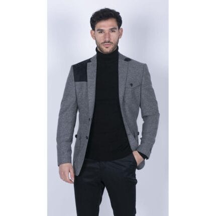 Mens Wool Tweed Shooting Jacket Hunting Blazer Elbow Patch Grey Vintage Races - Knighthood Store