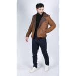 Veste de motard en cuir véritable noir et marron avec fermeture éclair croisée pour homme, doublée polaire, coupe ajustée, style chic et décontracté - Knighthood Store