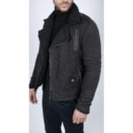 Veste de motard en cuir véritable noir et marron avec fermeture éclair croisée pour homme, doublée polaire, coupe ajustée, style chic et décontracté - Knighthood Store