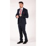 Abito da uomo a 3 pezzi con motivo a quadri blu navy, rosso, Edinson Marc Darcy, classico vintage da sposa - Knighthood Store