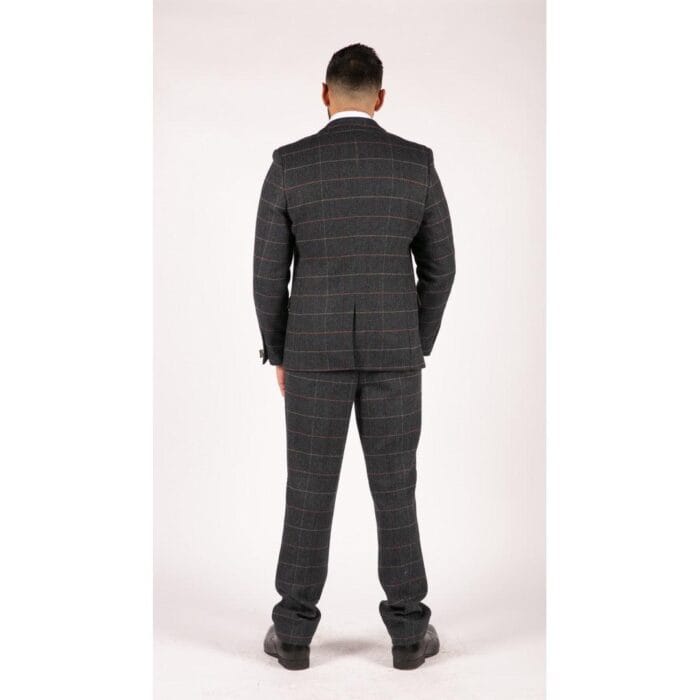 Abito da uomo Marc Darcy vintage a 3 pezzi in tweed a spina di pesce a quadri blu navy - Knighthood Store