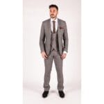 Completo da uomo classico, 3 pezzi, con gilet doppiopetto, blu navy e quadri beige - Knighthood Store