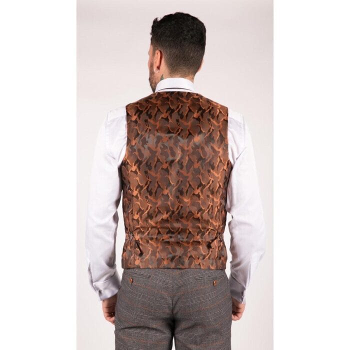 Completo da uomo classico, 3 pezzi, con gilet doppiopetto, blu navy e quadri beige - Knighthood Store