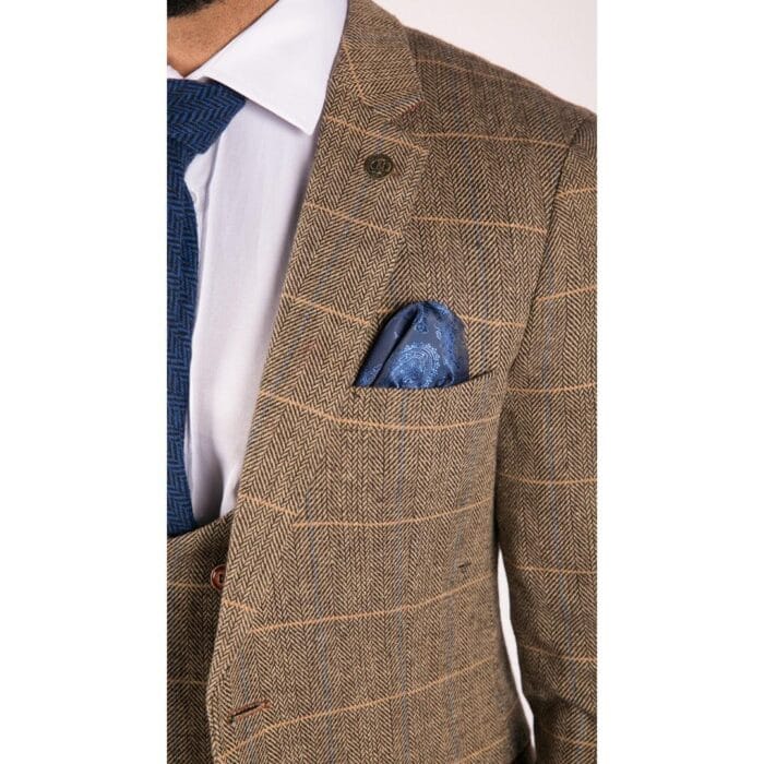 Abito da uomo a spina di pesce in tweed marrone chiaro a quadri, 3 pezzi, vestibilità su misura, classico doppio - Knighthood Store