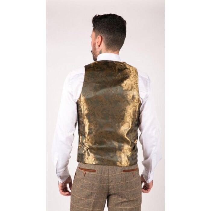 Abito da uomo a 3 pezzi in tweed a spina di pesce vintage a quadri, marrone chiaro, vestibilità slim fit, da matrimonio - Knighthood Store
