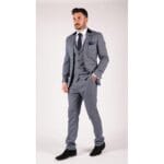 Blau karierter 3-teiliger Anzug von Marc Darcy für Herren, zweireihig, Weste und Ellenbogenflicken - Knighthood Store