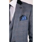 Blau karierter 3-teiliger Anzug von Marc Darcy für Herren, zweireihig, Weste und Ellenbogenflicken - Knighthood Store