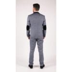 Blau karierter 3-teiliger Anzug von Marc Darcy für Herren, zweireihig, Weste und Ellenbogenflicken - Knighthood Store