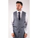 Blau karierter 3-teiliger Anzug von Marc Darcy für Herren, zweireihig, Weste und Ellenbogenflicken - Knighthood Store