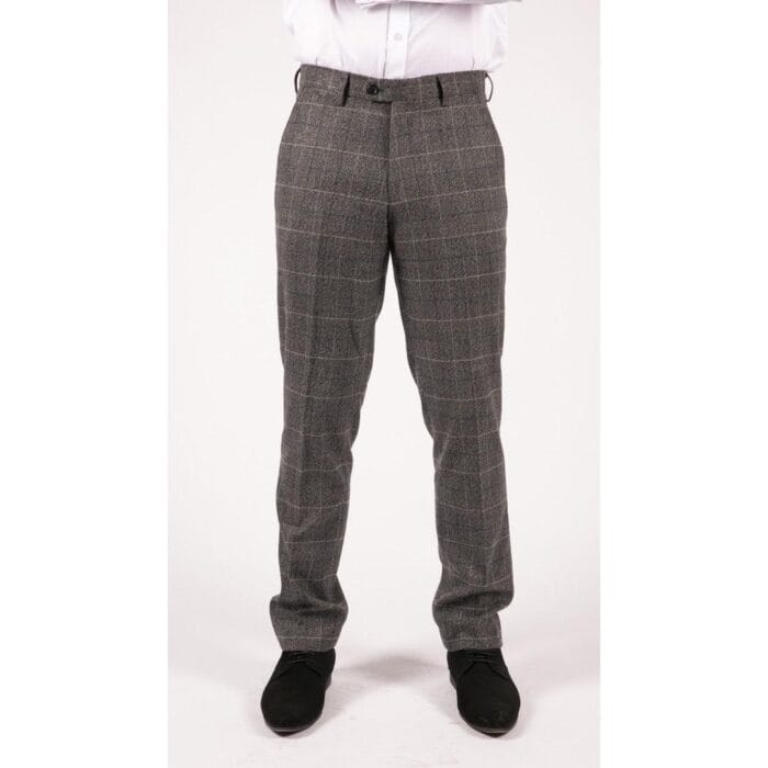 Pantaloni da uomo in tweed a spina di pesce blu, vestibilità vintage, grigio e blu, da matrimonio - Knighthood Store